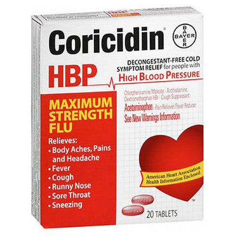 Coricidin Hbp, Flu Tablets Maximum Strength, 20 each Coricidin Hbp