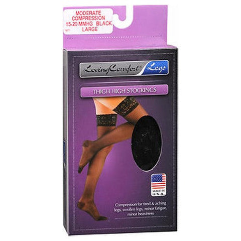 Loving Comfort, Thigh High Stockings Moderate Compression Large Black, 1 Pair Loving Comfort