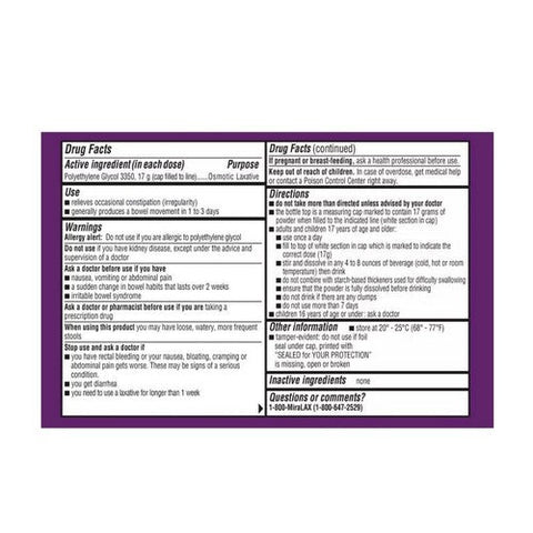 Miralax, Polyethylene Glycol 3350 Osmotic Laxative Mix-In Pax Powder Unflavored, 10 Count Miralax