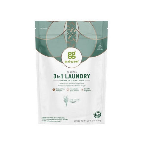 Grab Green, 3 In 1 Laundry Detergent Pods Vetiver, Vetiver 24 loads Grab Green