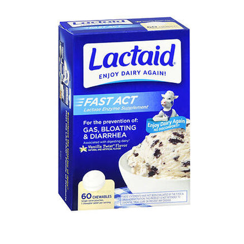 Lactaid, Fast Act Lactase Enzyme Supplement Chewable Tablets Vanilla Twist, 60 Count Lactaid