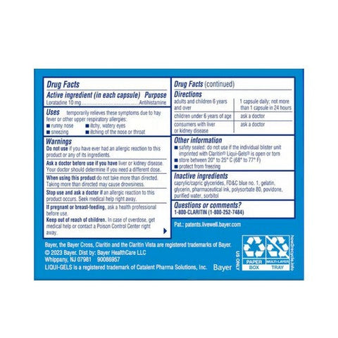 Claritin, Loratadine Antihistamine 24 Hour Allergy Liqui-Gels, 10 Mg, 30 Caps Claritin