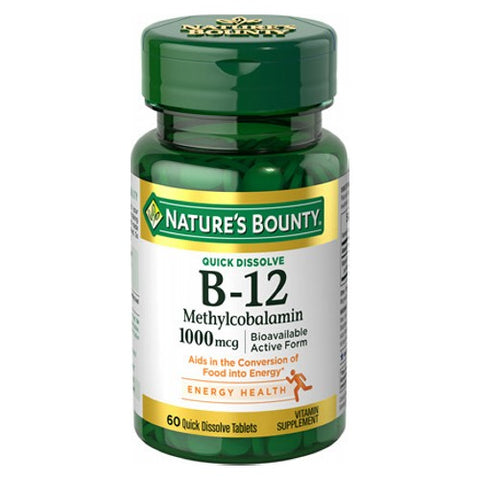 Nature's Bounty, B-12 Methylcobalamin, 1000 mcg, Natural Cherry Flavor 60 Tabs Nature's Bounty