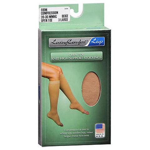 Loving Comfort, Knee High Support Stockings Firm Compression Open Toe X-Large Beige, 1 Pair Loving Comfort