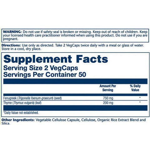 Solaray, True Herbs Fenugreek And Thyme, 950 mg, 100 Veg Caps Solaray