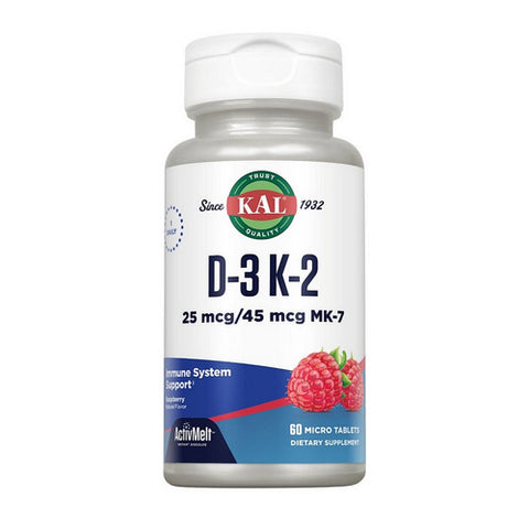 Kal, D-3 K-2 ActivMelt, 1,000 IU, Red Raspberry 60 Tabs Kal