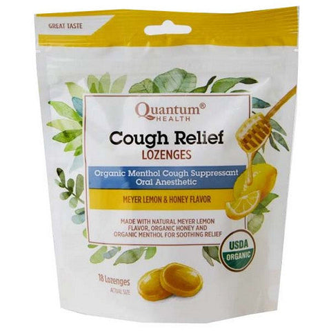 Quantum Health, Cough Relief Organic Bagged Lozenges, Meyer Lemon & Honey 18 Count Quantum Health