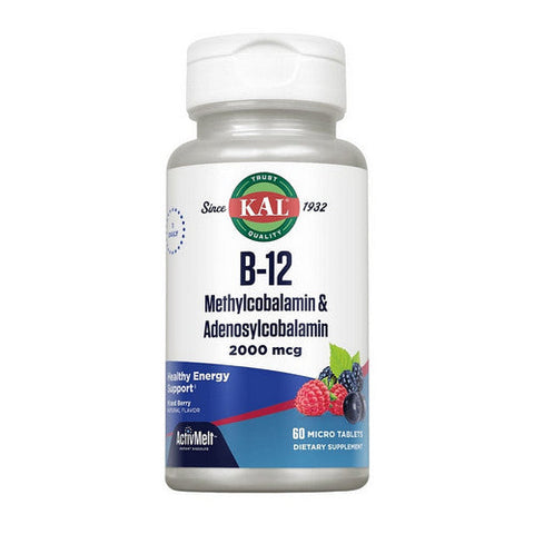 Kal, B-12 Methylcobalamin And Adenosylcobalamin Mixed Berry, 2000 Mcg, 60 Count Kal