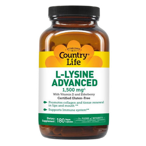Country Life, L-Lysine Advanced, 1500mg, 180 Veggi Caps Country Life