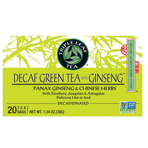 Triple Leaf Tea, Decaf Green Tea With Ginseng, 20 Bags Triple Leaf Tea