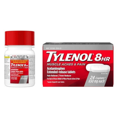 Tylenol, 8 Hr Muscle Aches And Pain Acetaminophen Extended-Release Caplets, 650 Mg, 24 Caps