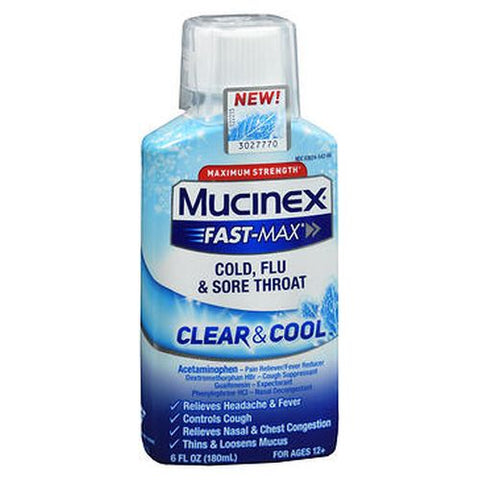 Mucinex, Fast-Max Cold - Flu & Sore Throat Clear & Cool Liquid, 6 Oz Mucinex