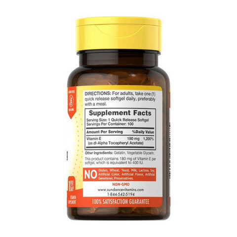 Sundance, High Potency Vitamins E, 180 Mg, 100 Tabs Sundance