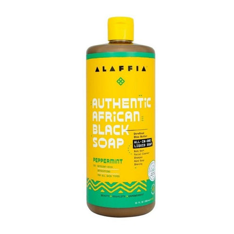 Alaffia, Authentic African Black Soap Shea Butter And Wild Mint With Peppermint, Peppermint 32 Oz Alaffia