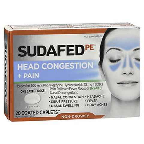 Sudafed Pe, Head Congestion + Pain Coated Caplets, 20 Each Sudafed Pe