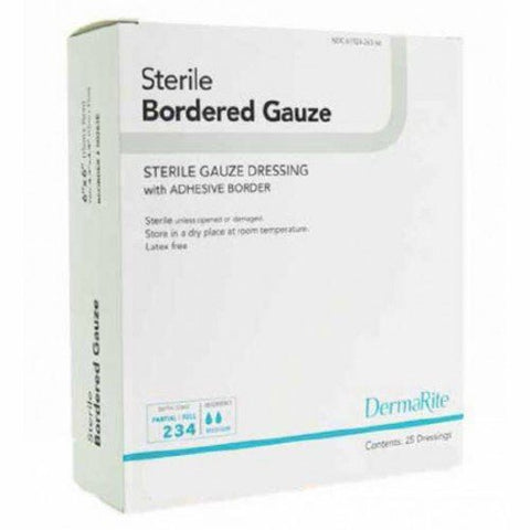 DermaRite, Adhesive Dressing DermaRite  3-3/5 X 4 Inch Gauze Square White Sterile, Box Of 50 DermaRite