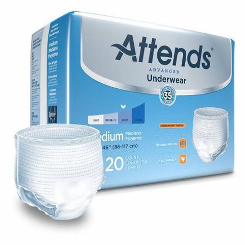 Attends, Unisex Adult Absorbent Underwear Advanced Pull On with Tear Away Seams Medium Disposable Heavy Absorbency, Count of 1 Attends