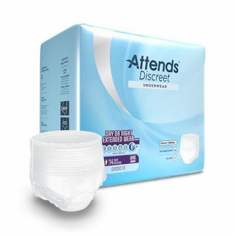 Attends, Unisex Adult Absorbent Underwear Overnight Pull On with Tear Away Seams Large, Count of 14 Attends