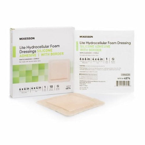 McKesson, Thin Foam Dressing 6 X 6 Inch With Border Film Backing Silicone Gel 4874, Case Of 20 McKesson