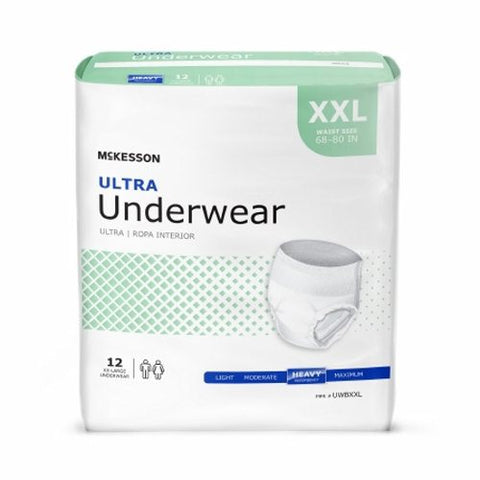 McKesson, Unisex Adult Absorbent Underwea Ultra Pull On with Tear Away Seams 2X-Large Disposable Heavy Absorbency, Count of 1 McKesson