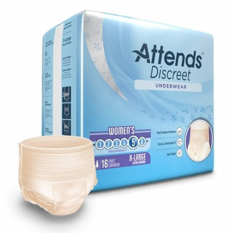 Attends, Female Adult Absorbent Underwear Discreet Pull On with Tear Away Seams X-Large, Case Of 4 Attends