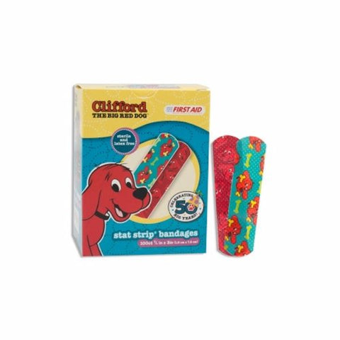 Dukal, Adhesive Strip American  White Cross Stat Strip  3/4 X 3 Inch Plastic Rectangle Kid Design (Clifford, Box Of 1 Dukal