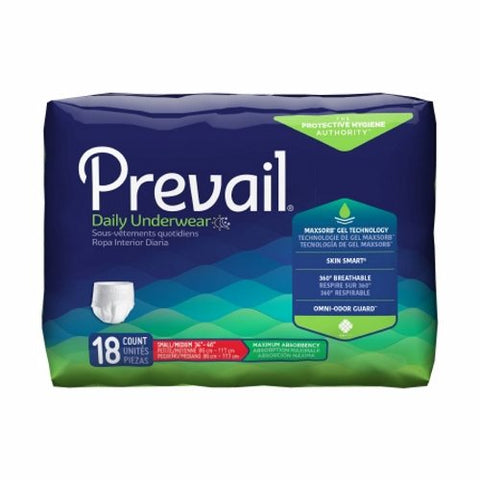 First Quality, Unisex Adult Absorbent Underwear Prevail  Pull On with Tear Away Seams Small / Medium Disposable Hea, Pack Of 18 First Quality