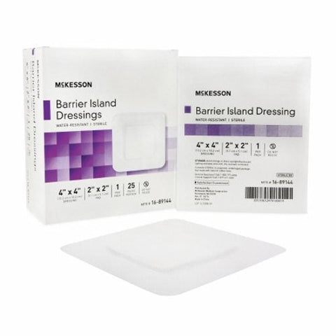 McKesson, Composite Barrier Island Dressing Water Resistant McKesson 4 X 4 Inch Polypropylene / Rayon 2 X 2 In, Box Of 25 McKesson