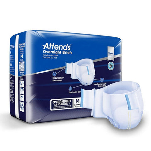 Attends, Attends Overnight Brief Unisex Adult Incontinence Medium Disposable Heavy Absorbency, Count of 18 Attends