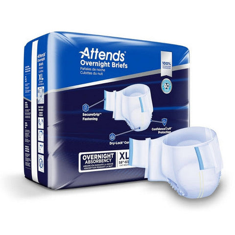 Attends, Attends Overnight Brief Unisex Adult Incontinence X-Large Disposable Heavy Absorbency, Case Of 4 Attends