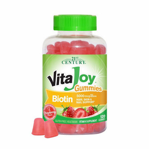 21st Century, Vitajoy Biotin Gummies Strawberry Flavour, 2500 Mcg, 120 Veg Caps 21st Century