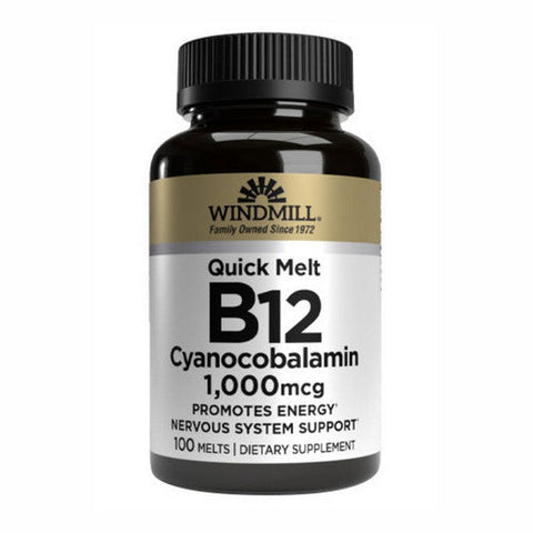 Windmill Health, Quick Melt Vitamin B12 Cyanocobalamin, 1000 Mcg, 100 Count Windmill Health