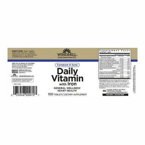 Windmill Health, Daily Vitamin With Iron, 100 Tabs Windmill Health