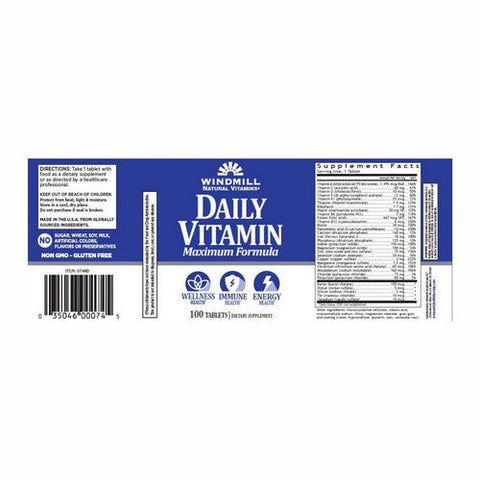 Windmill Health, Daily-Vitamin Maximum Formula, 100 Tabs Windmill Health