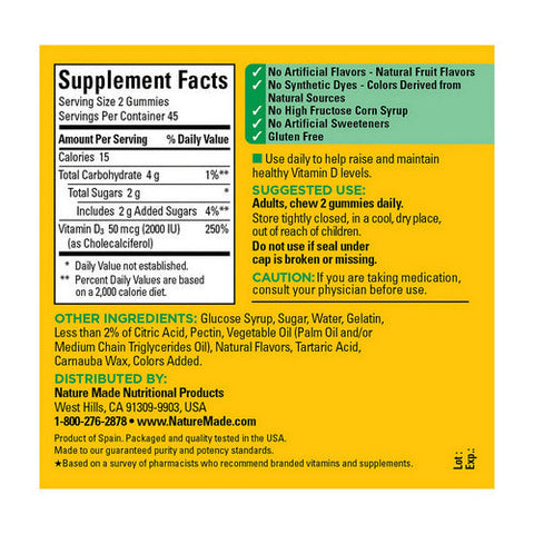 Nature Made, Vitamin D3 Gummies Strawberry Peach And Mango, 90 Gummies Nature Made