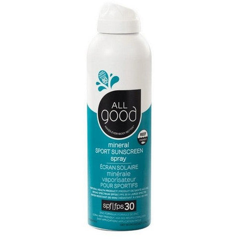 All Good, Sport Sunscreen Spray SPF 30, 6 Oz All Good
