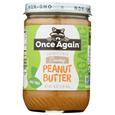 Once Again, Organic Peanut Butter Creamy Unsweetened Salt Free, 16 Oz(Case Of 6) Once Again