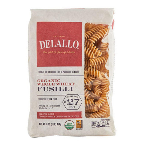 Delallo, Organic Whole Wheat Pasta Fusilli No 27, 16 Oz (Case of 8) Delallo