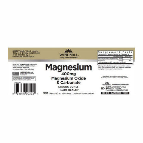 Windmill Health, Magnesium Oxide, 400 mg, 100 Tabs Windmill Health