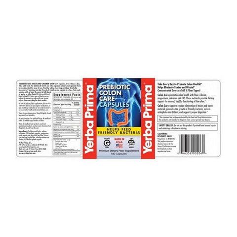 Yerba Prima, Prebiotic Colon Care Caps, 625 mg, 180 Caps Yerba Prima