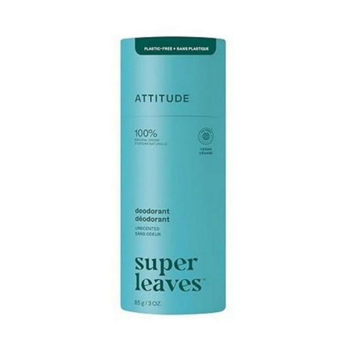 Attitude, Super Leaves Deodorant Plastic Free Unscented, 3 Oz Attitude