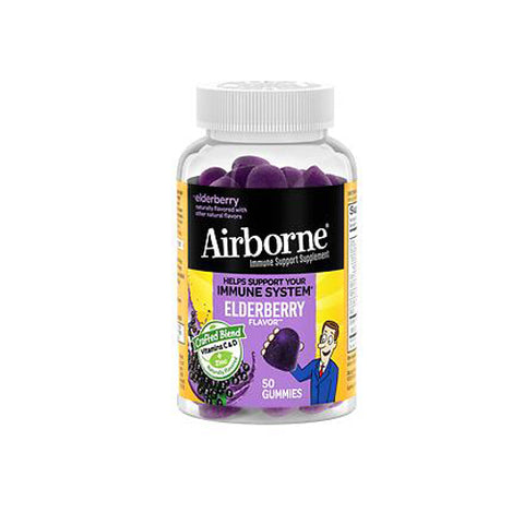Airborne, Adult Elderberry Gummies With Vitamin C And D, 50 Gummies Airborne