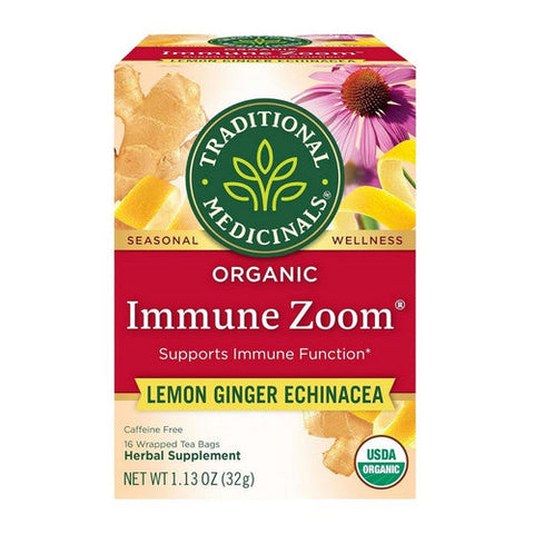 Traditional Medicinals, Organic Immune Zoom Lemon Ginger Echinacea Caffeine Free, 16 Bags (Case of 6) Traditional Medicinals