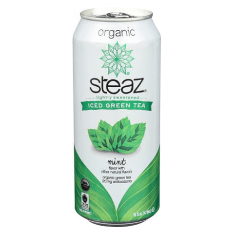 Steaz, Organic Lightly Sweetened Iced Green Tea with Mint, 16 Oz (Case of 12) Steaz