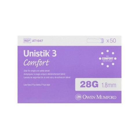 Unistik 3, Comfort Safety Lancets 28 Gauge, 50 Count Unistik 3