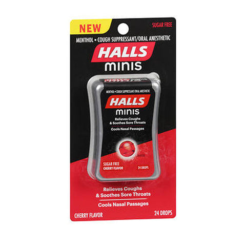 Halls, Minis Menthol Cough Suppressant & Oral Anesthetic Sugar Free, 24 Drops Halls