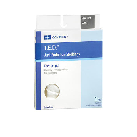 T.E.D, Anti-Embolism Stockings Knee Length White Medium Long, 18 Mm/Hg, 1 Count T.E.D