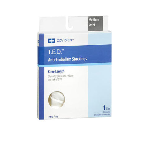 T.E.D, Anti-Embolism Stockings Knee Length White Medium Long, 18 Mm/Hg, 1 Count T.E.D