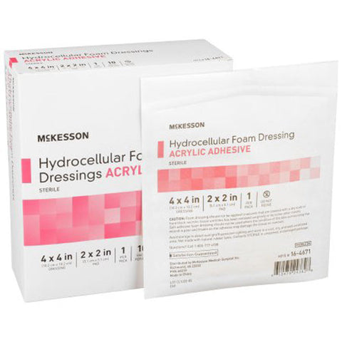 McKesson, Acrylic Adhesive with Border Foam Dressing 4 x 4 Inch, Box Of 10 McKesson