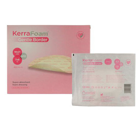 Crawford Healthcare, KerraFoam Gentle Border Silicone Foam Dressing 7 x 8 Inch, Box Of 10 Crawford Healthcare